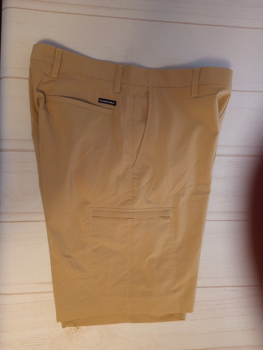 Chaps Golf Shorts Tan Mens Size 33 Cargo Zip Pocket Stretch Performance Insem 9"