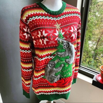33 Degrees Unisex Sloth Fair Isle Christmas Sweater Sz S