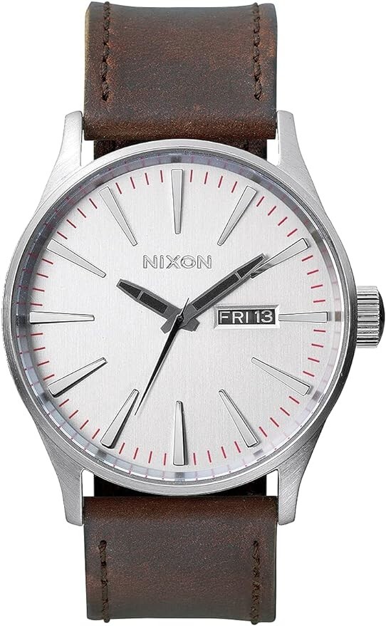 Nixon Sentry Leather Silver/Brown Silver Dial Watch A105-1113