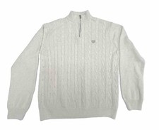 Chaps Mens Ivory XL Cable Knit Pullover Sweater 1/4 Zip Mock Neck Classic Cotton