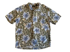 Vintage Ocean Pacific OP Hawaiian Shirt L Blue Hibiscus Retro 90s Surf Rayon