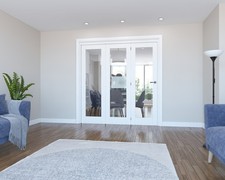 2133mm White Primed 1 Lite clear glazed Shaker Internal Bifold Doors 3+0