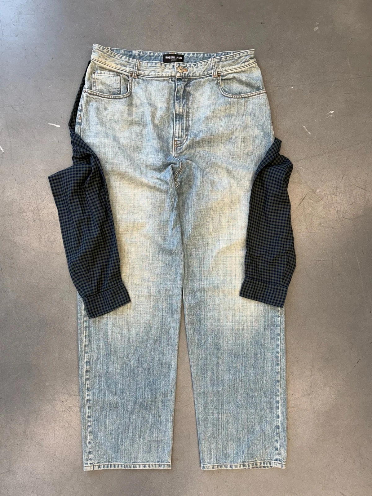 Balenciaga — SS21 Balenciaga Hybrid Flannel Shirt Denim Jeans