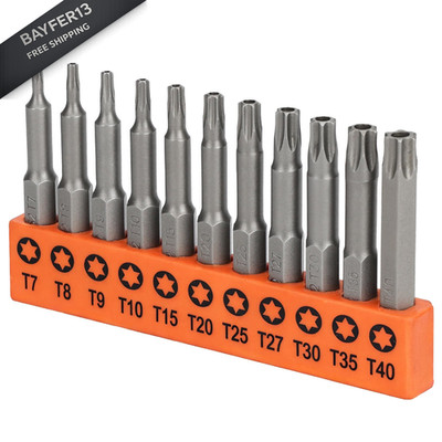 Bates- Security Torx Bit Set, 11 pcs, 2 Inch Long, 1/4'' Drive Hex 2'', Black 