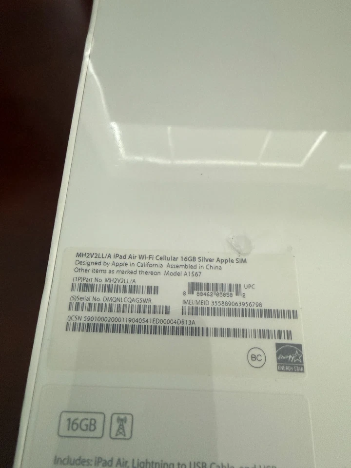 Sellado Apple iPad Air 2 16 GB Wi-Fi + Celular (Desbloqueado) 9,7 pulgadas Plateado MH2V2LL/A Foto 3 de 4