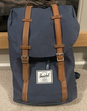 HERSCHEL Supply Co. Zaino da Ritiro Blu Imbottito/Cinghie in Pelle - CONDIZIONI ECCELLENTI