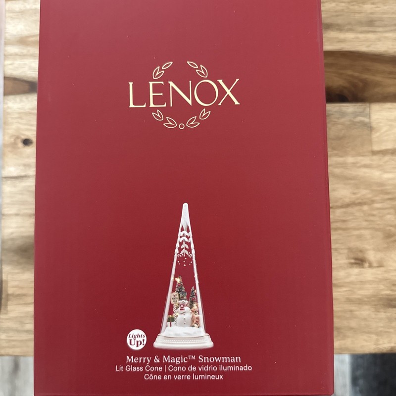 Lenox Merry & Magic Lit Glass Cone Snow Sledding Snowman Figurine Christmas 