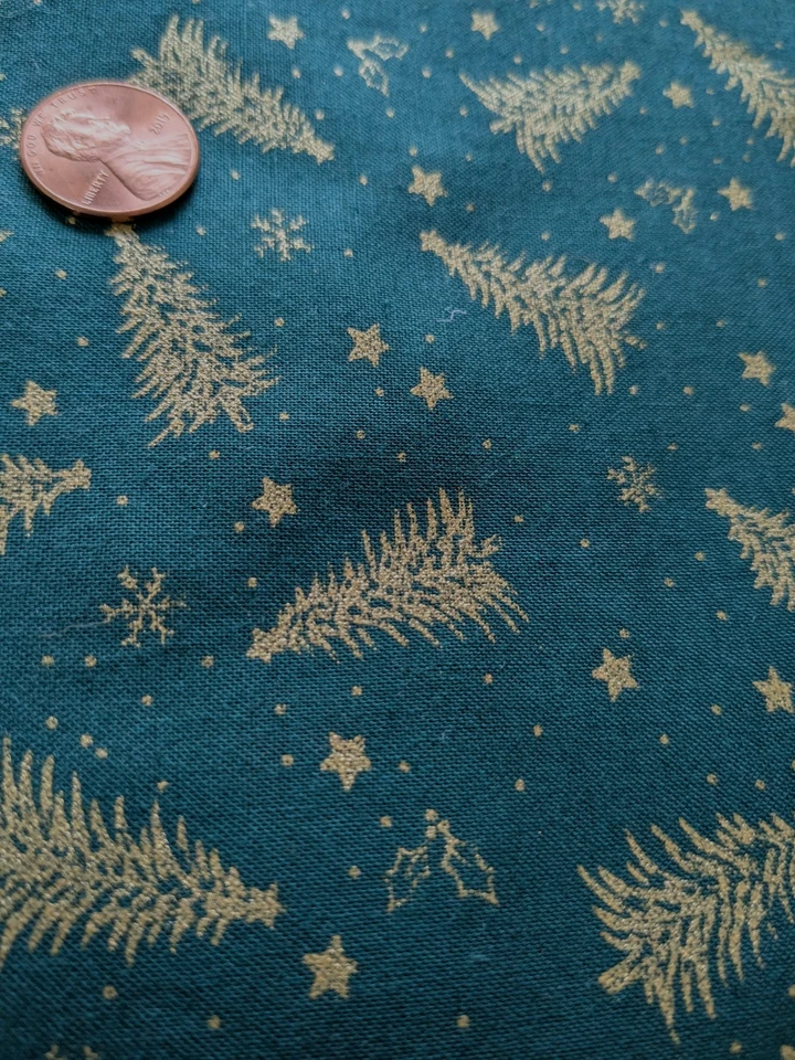 34" x 44" Golden CHRISTMAS TREES on Dark Green Background COTTON FABRIC - Image 2 of 3