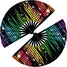2 Pack Large Folding Rave Fans for Women Men, Nylon Hand Fans Loud Snap Sound Fo
