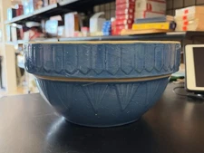 Vtg Antique Clay City Pottery Blue Stoneware Mixing Bowl Picket Fence 10.75" Dia