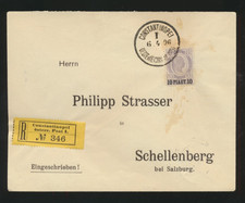 Reco-Brief 1896 aus Constantinopel mit 10 Piaster nach Schellenberg