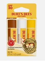 BURT'S BEES SPF30 MINERAL LIPBALM SUNSCREEN PROTECTION 3 TUBES