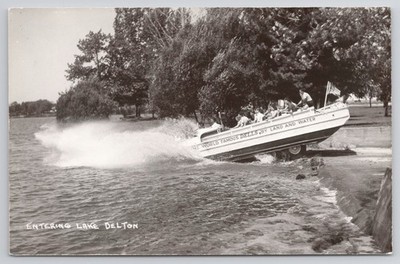 Dells Amphibious Tour Entering Lake Delton RPPC Postcard Real Photo