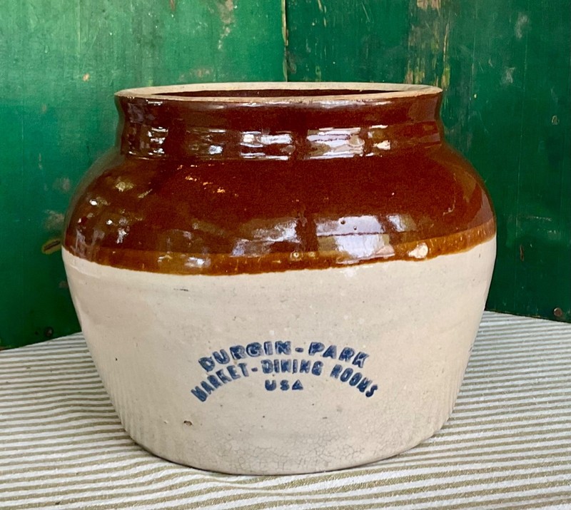 Vintage Durgin-Park Stoneware Bean Pot Crock Brown & Cream Ransbottom Pottery Co