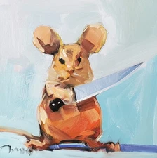 Jose Trujillo Art PRINT 16x16 Collectible Artist Painting Mouse Knife Modern