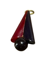 Vintage Estate BAKELITE Black/Red Pendant 1.5” Art Deco Simichrome Tested