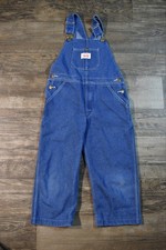 Round House Denim Bib Overalls Youth Size 12 28x18 USA Made Blue Carpenter Farm