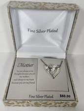 Mother Heart Shaped Necklace Fine Silver Plated "A Mother Holds Her Heart" NIB