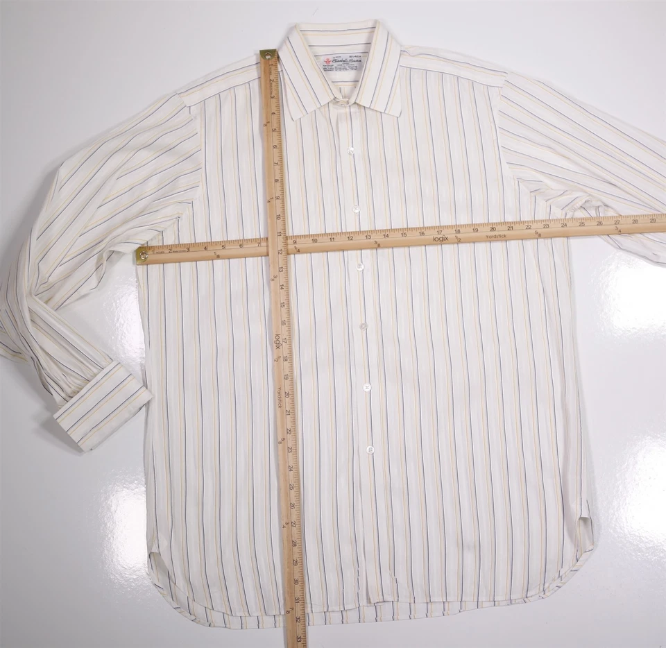 Camisa de vestir Turnbull & Asser blanca amarilla a rayas puño francés (42) 16,5-32/33 Foto 4 de 4