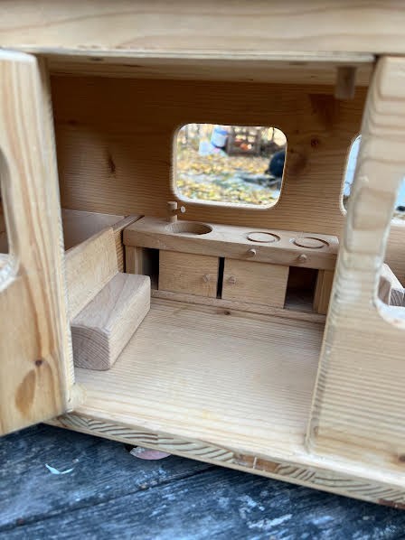 vintage Drei Blatter GERMANY Wooden Camper Van Doll 22" long Hand Crafted