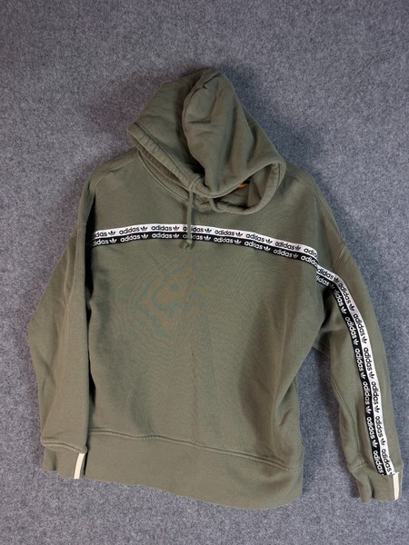 Adidas Hoodie Womens Size 6 Green Long Sleeve Pullover Spellout Logo Stretch
