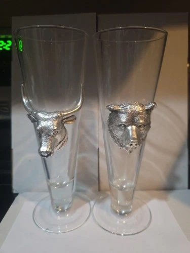 Arthur Court Designs Vintage Metal Bear & Bull Head Beer & Pilsner Glass Signed