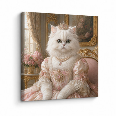 Royal Cat Queen Canvas Wall Art | Victorian Princess Pet Portrait | Elegant Pink