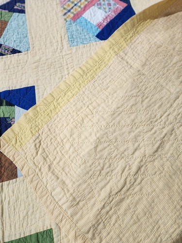 Vintage Crazy Quilt 72x83 Yellow Gingham Handmade 1940-1950's - Bild 8 von 8