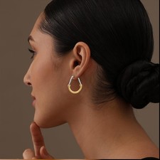 925 Sterling Silver Jewelry Two-Tone Gold Plated Hoop Earrings for Women 25 mm