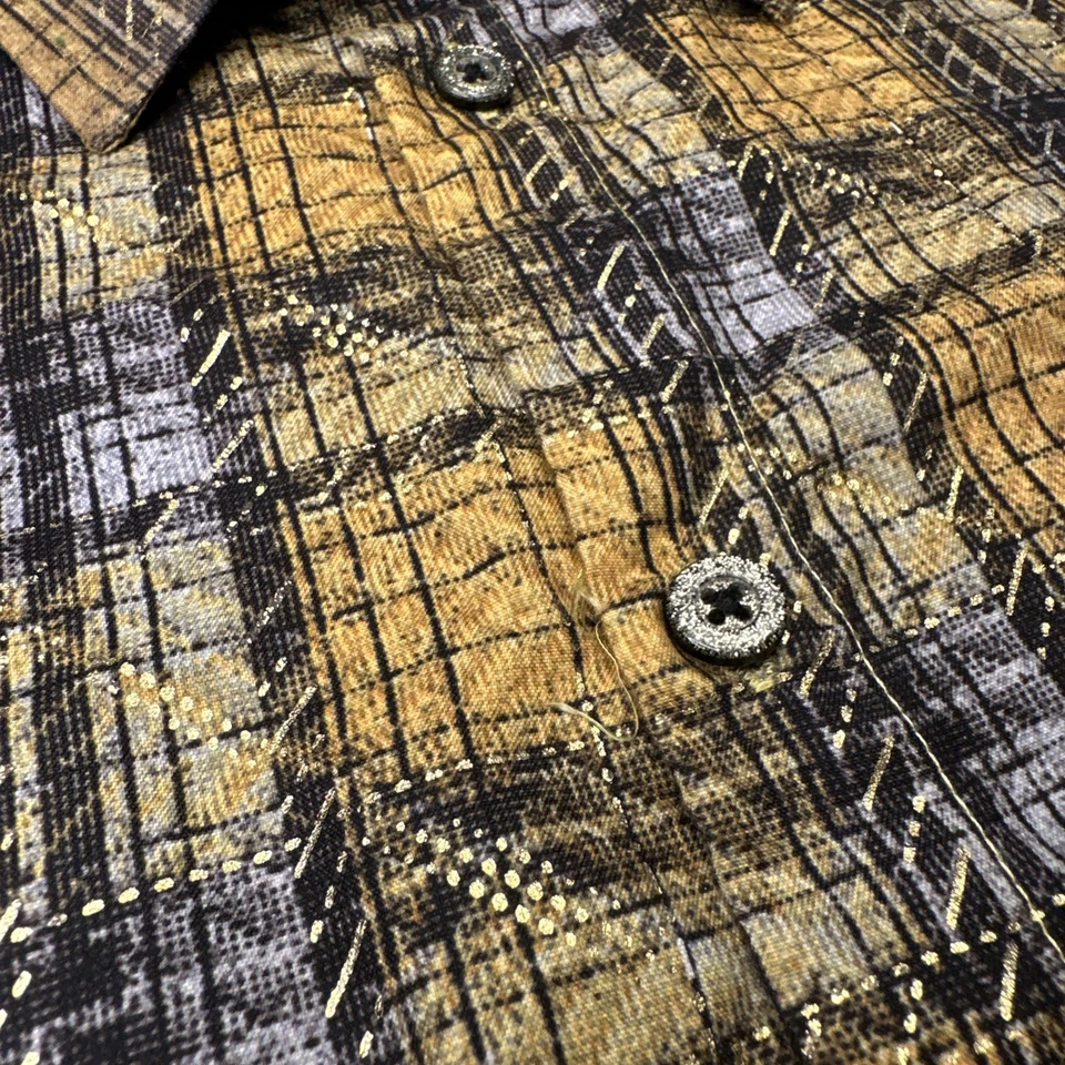 Camisa Stacy Adams Amarilla a Cuadros con Metálica Dorada Para Hombres 4XL Manga Corta Abotonada Foto 4 de 4