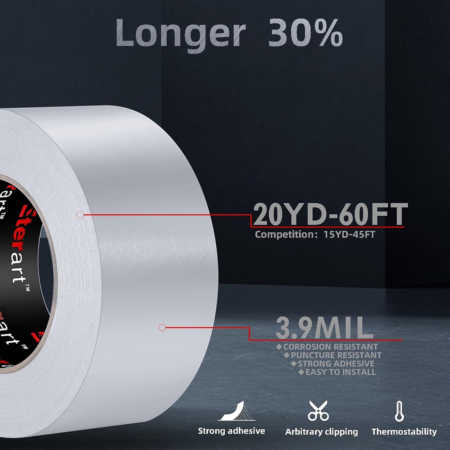 Aluminum Foil Duct Tape 2x20yd HVAC High Temp Metal Repair Insulation Dryer Vent