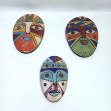 Vtg Xochiquetzal Mexican Folk Art Mask Wall Hanging Clay Pottery Lot Of 3 Mask