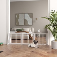 28"75" Freestanding Wooden Pet Gate with Support Feet  Non-Slip Mats for Indoor