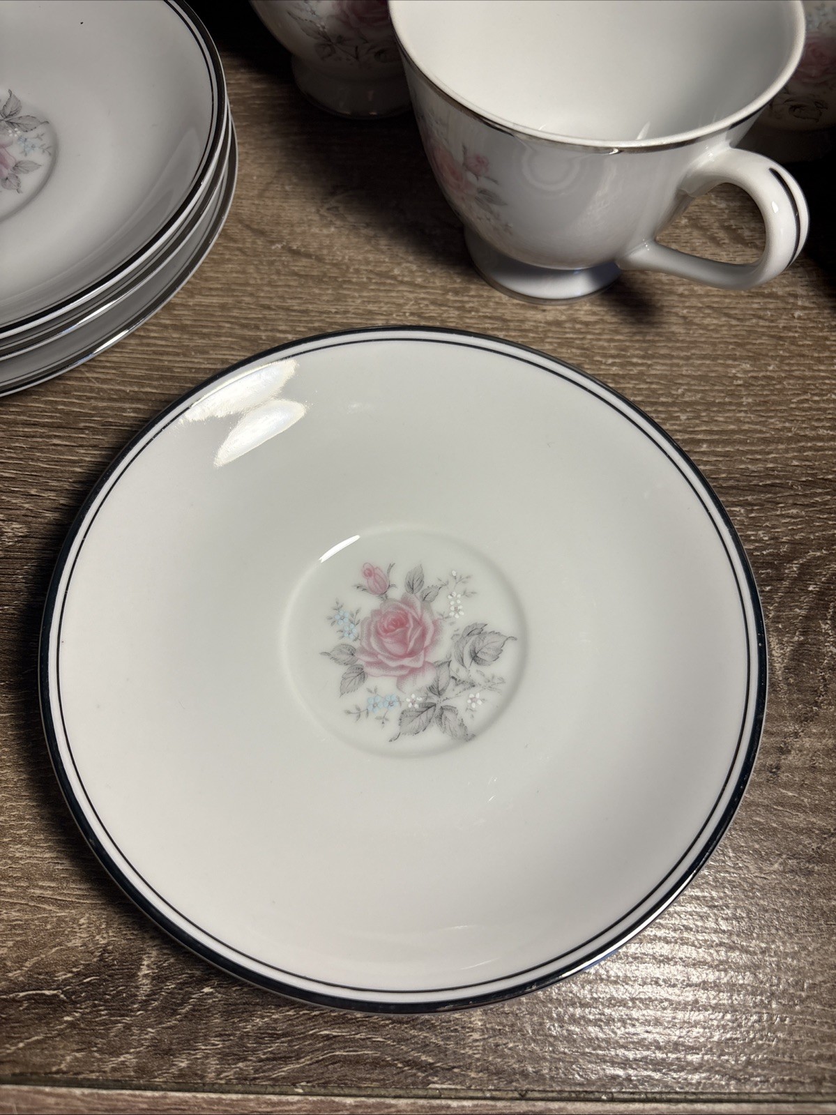 Empress China Rosetta Japan 1961 6oz- 7 Tea Cup 6 Saucer Plate Set Roses Pink J1
