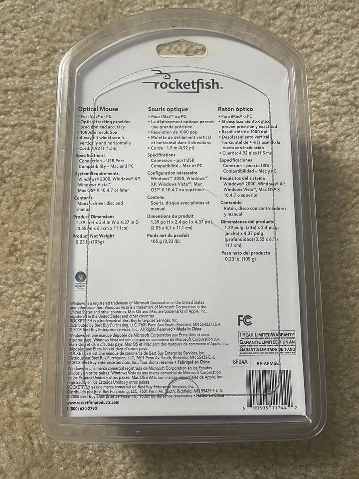 Rocketfish iMac/PC Optical Mouse RF-AFMSE New Sealed - Image 3 of 4