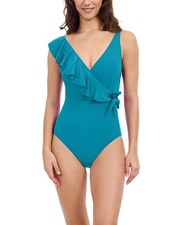Profile By Gottex Tutti Frutti V Neck Ruffle Surplice Swimsuit Women's