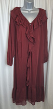 Red ruffled dress Marks and Spencer V Neck Frill Midi Smock Burgundy UK10 L2957
