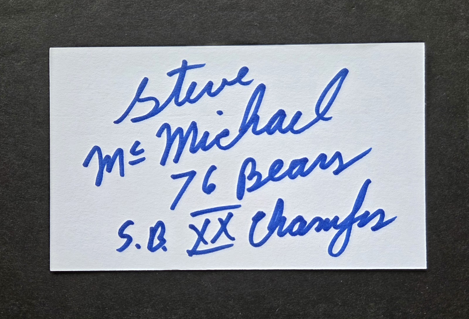 Steve McMichael signed Chicago Bears Super Bowl Champs index card - rare!