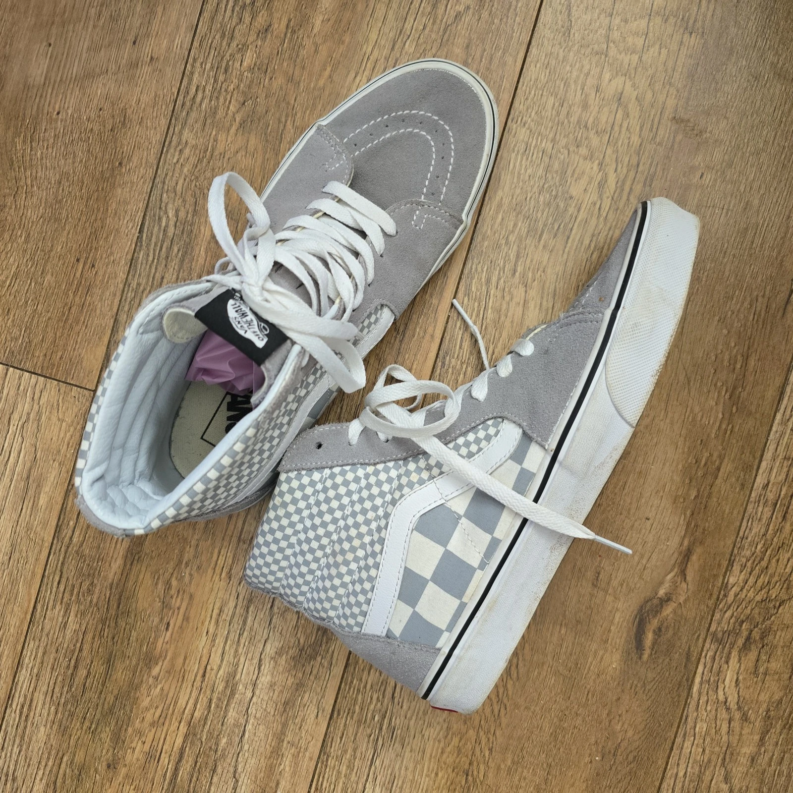 Scarpe da ginnastica Fo8 Vans tela scamosciata hi top skate a scacchi grigio taglia 8