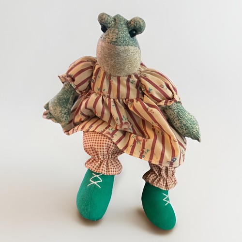 Vintage Fabric Frog Doll Country Farmhouse Shelf Sitter or Doorstop