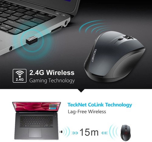 TECKNET 3000DPI Bluetooth Mouse Wireless Cordless Optical Mice For Mac PC Laptop - Picture 9 of 15