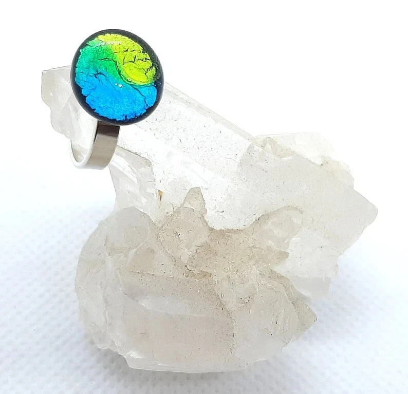 Mini Fingerring  Muranoglas  blau grün verstellbar 925 Silber handgefertigt