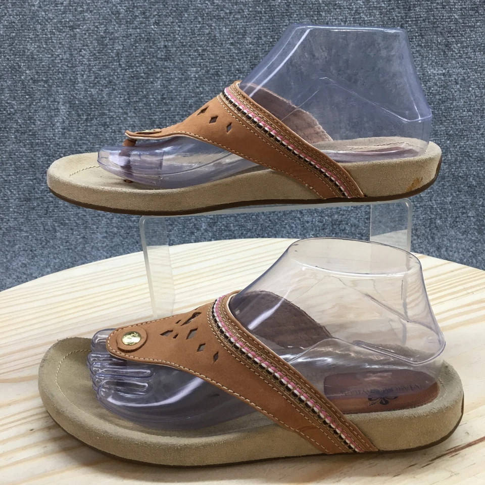 Sandalias Margaritaville Mujer 9 Diamond Cove Tanga Cuero Marrón Puntera Informal Foto 2 de 4