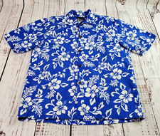 Vintage Honolulu Harbor Hawaiian Shirt Mens M Blue White Floral Tiki Luau Beach
