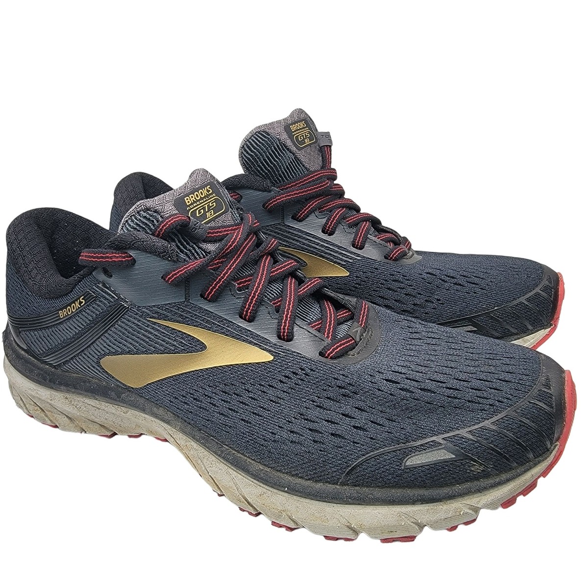 Brooks Adrenaline GTS 18 Mens Black Gold Running Athletic Shoes