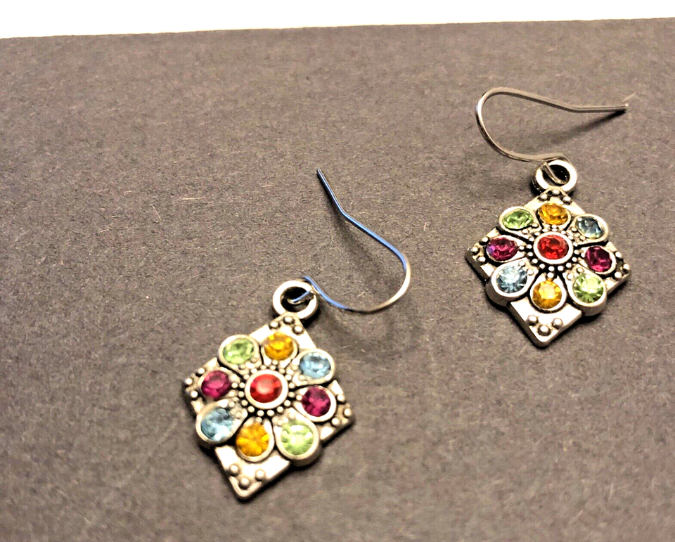 Vintage retro multicolor stones silver plated diamond shape earrings eBay
