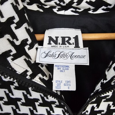 Vintage Saks Fifth Avenue Kleid UK 12/14 Dogtooth einfarbig gewebt Made in USA N.R.1