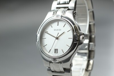 ◇Vintage N MINT◇ Gucci 9040M Silver Dial Date Men's Qz Watch | eBay