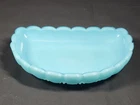 Vintage Portieux Vallerysthal blue opaline milk glass trinket soap dish READ