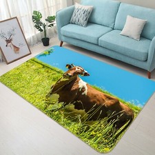 3D Grassland Brown Cow O001 Animal Non Slip Rug Mat Elegant Photo Carpet Amy